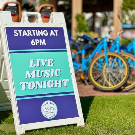 A-frame sign reading Live Music Tonight, starting at 6pm