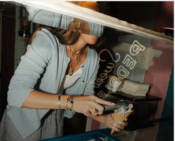 Scooping gelato at the Pavilion counter